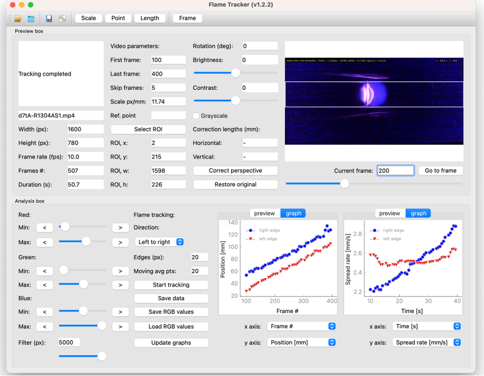 Screenshot of the Flame Tracker interface